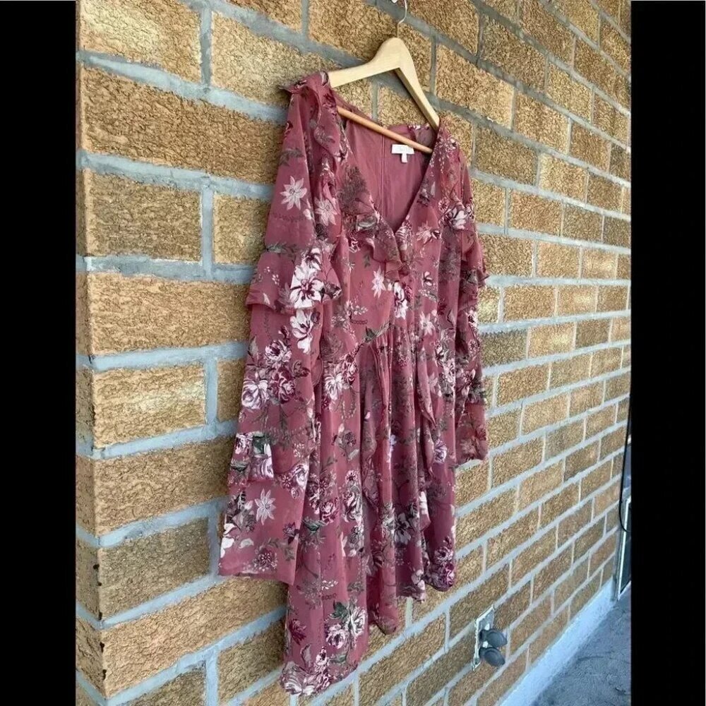 Wayf floral ruffle long sleeve dress large - Picture 6 of 11